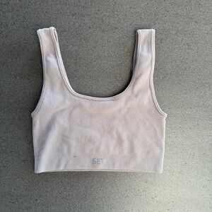 SET Active Cream Sports Bra Seamless Scoop Neck